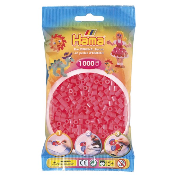 Hama Beutel mit 1000 Bügelperlen neon-cherry